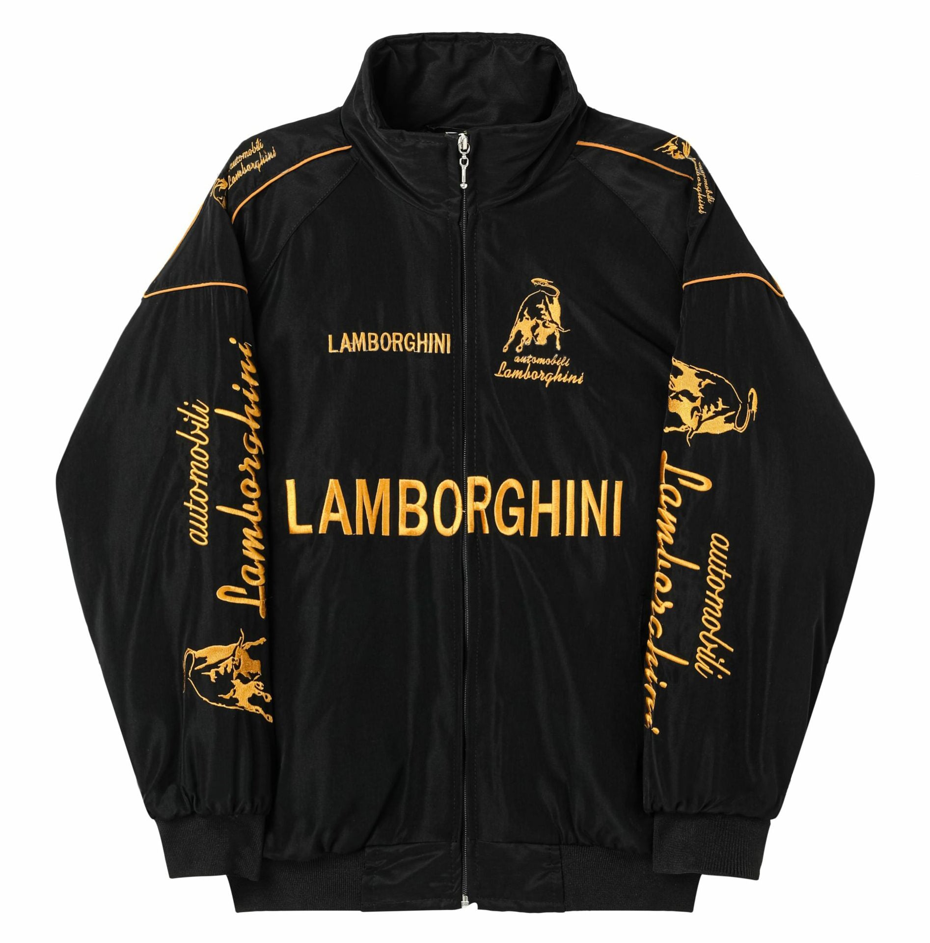 Lamborghini Rennteam Jacke – Schwarzer Motorsport Reißverschluss mit gold bestickten Logos