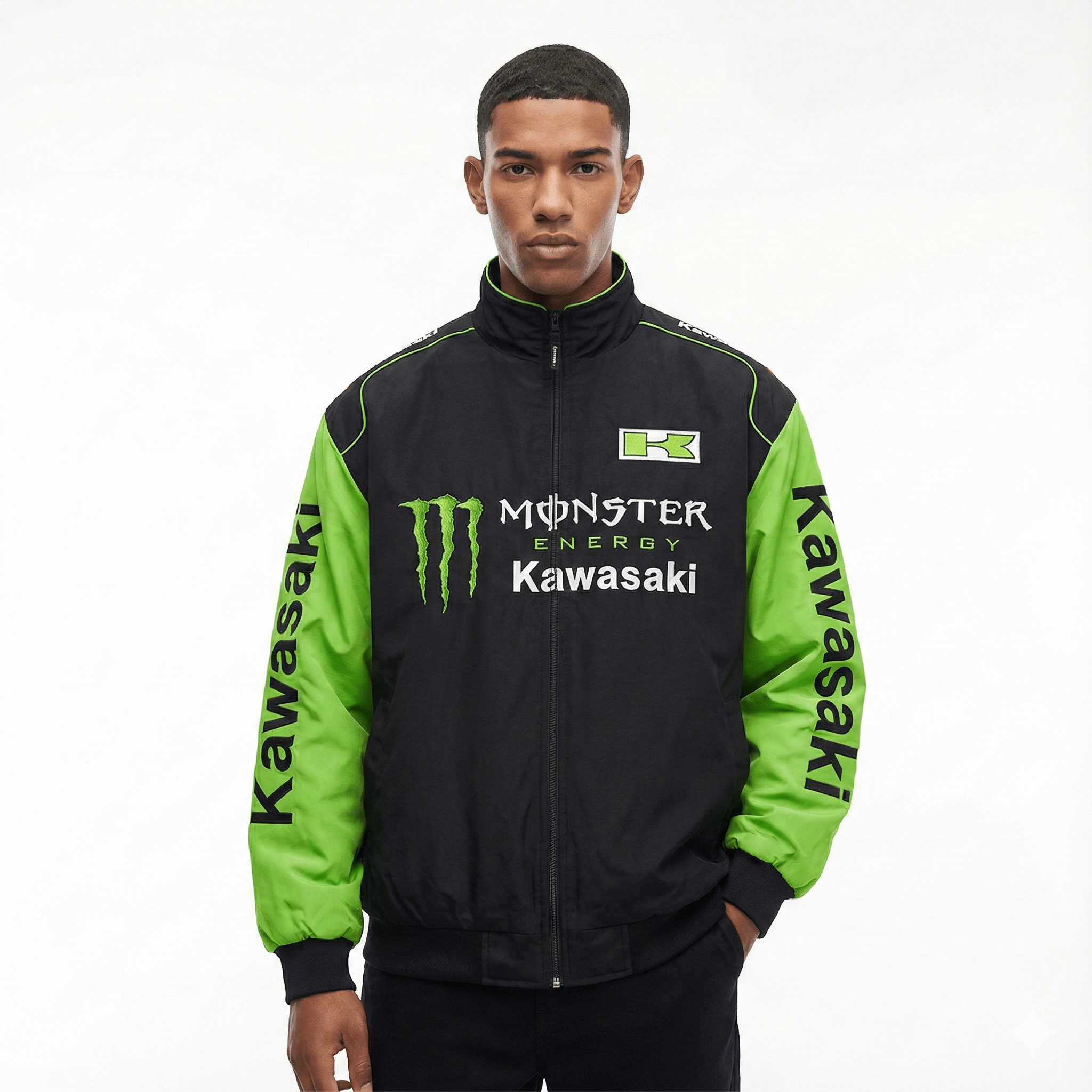 Kawasaki Monster Energy Rennteam Jacke – Schwarz/Grüne Motorsport Oberbekleidung