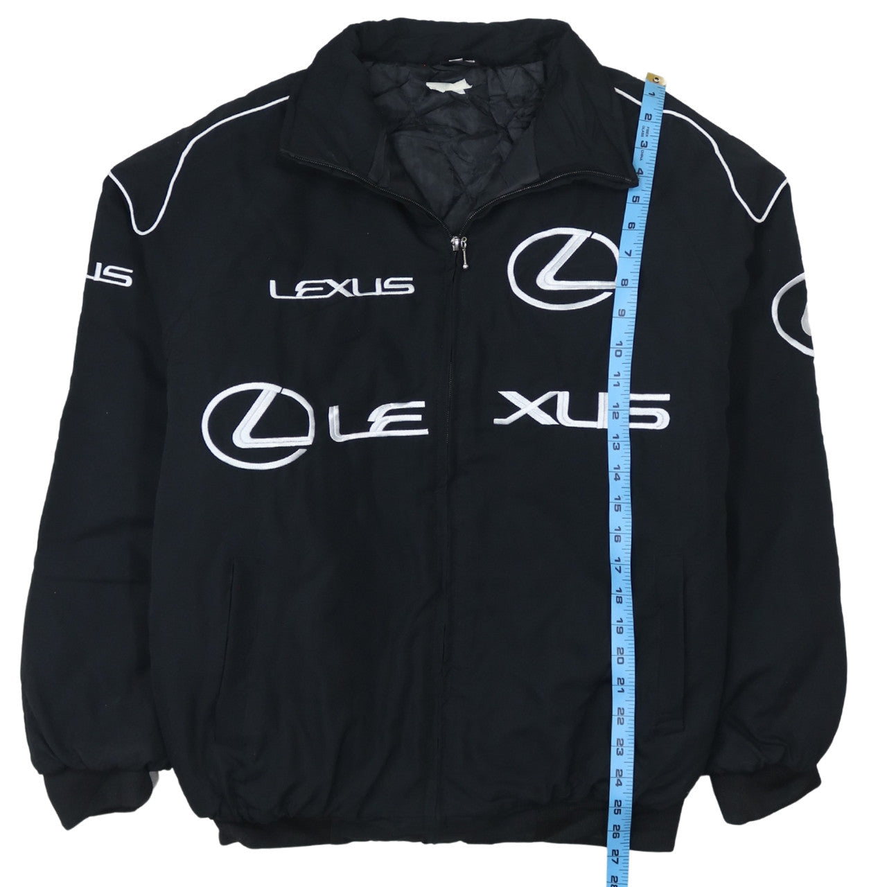 Lexus Schwarze Nascar Jacke Herren Large Bestickte Logos Reißverschluss vorne Taschen Bomber Oberbekleidung