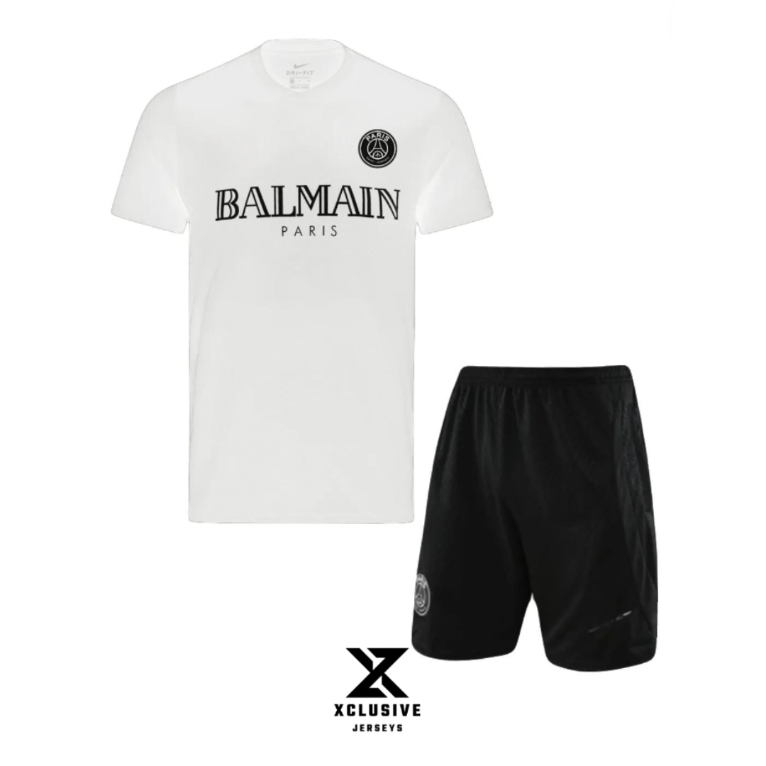 Set T-Shirt & Pantaloncini Paris x BALMAIN – Bianco/Nero