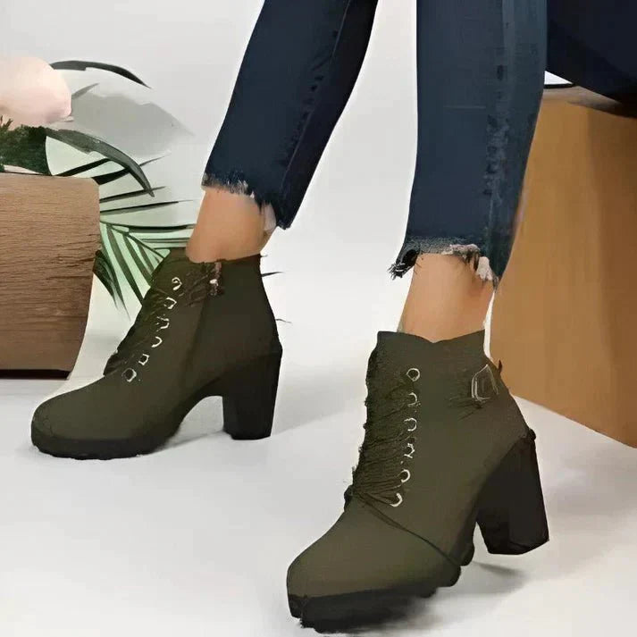 Damen Stiefeletten Schnürung Seitlicher Reißverschluss Winterstiefeletten