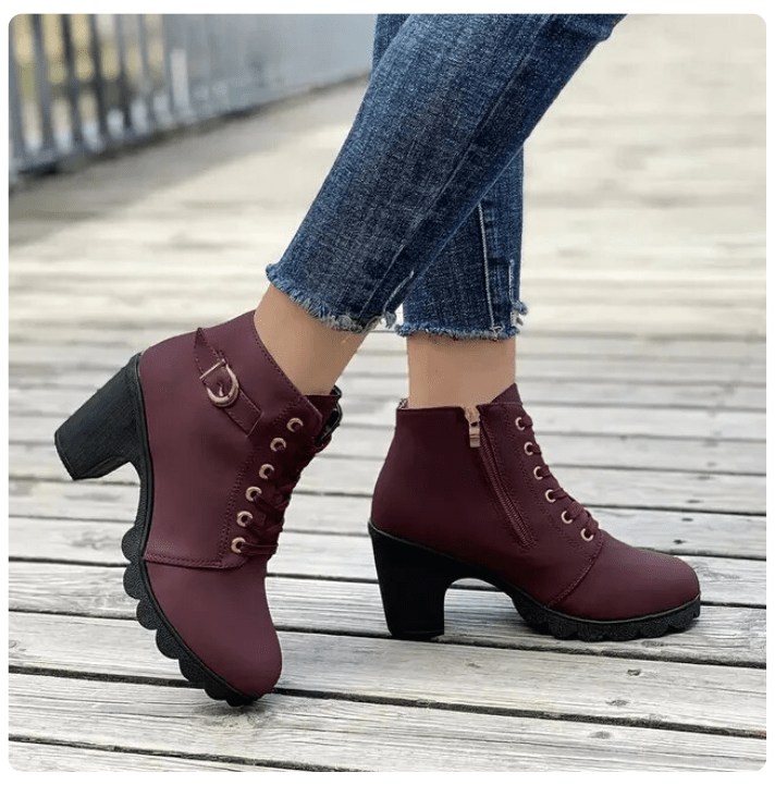 Damen Stiefeletten Schnürung Seitlicher Reißverschluss Winterstiefeletten