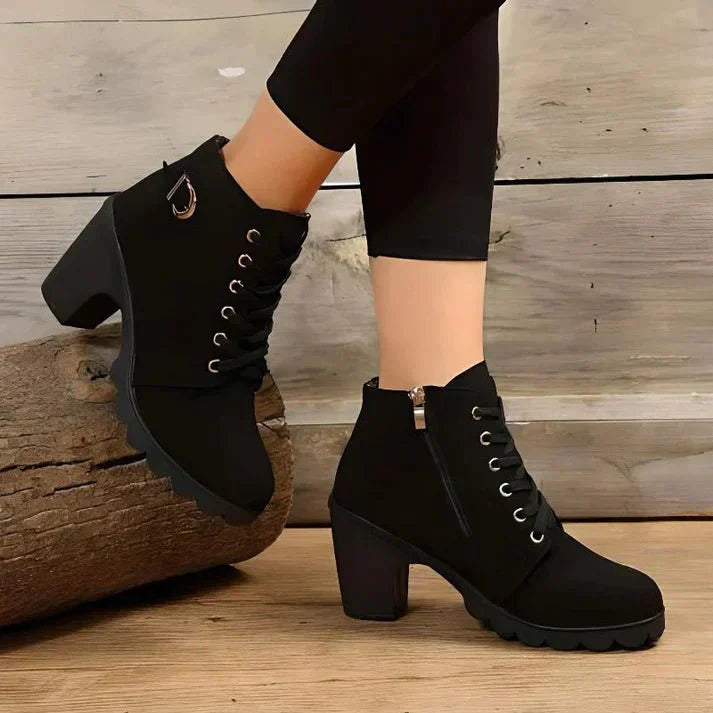 Damen Stiefeletten Schnürung Seitlicher Reißverschluss Winterstiefeletten
