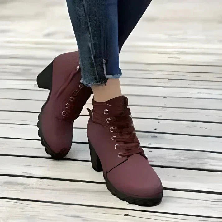 Damen Stiefeletten Schnürung Seitlicher Reißverschluss Winterstiefeletten