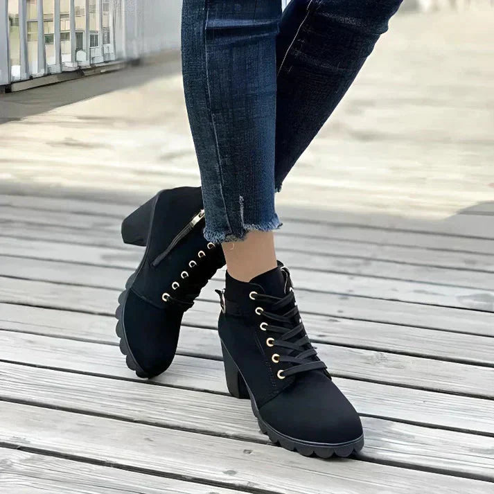Damen Stiefeletten Schnürung Seitlicher Reißverschluss Winterstiefeletten