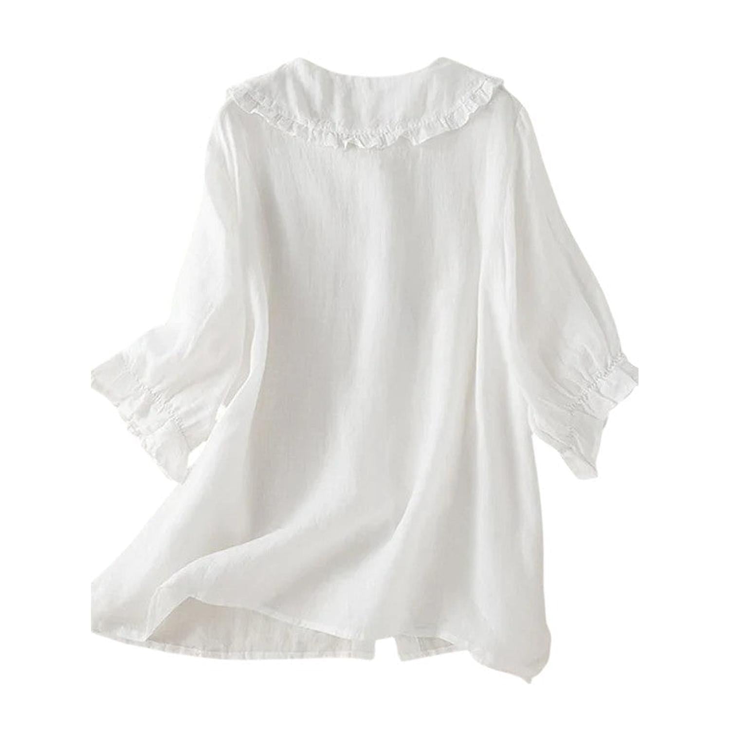 Camicia donna con colletto arricciato in cotone, vestibilità ampia