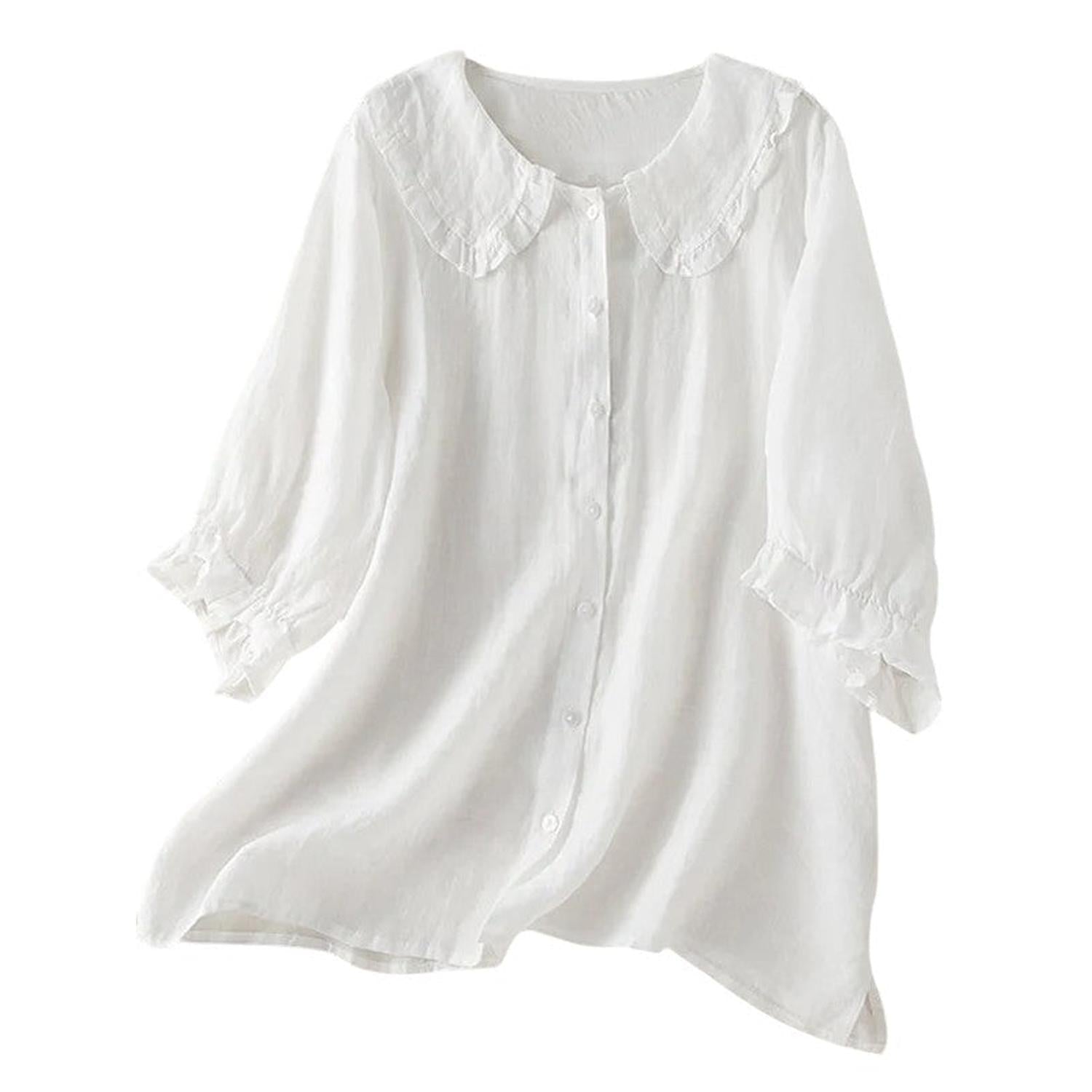 Camicia donna con colletto arricciato in cotone, vestibilità ampia