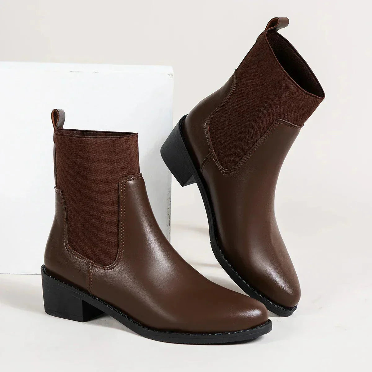 Damen Stiefel Chelsea Design Spitz zulaufende Zehen Blockabsatz Winter