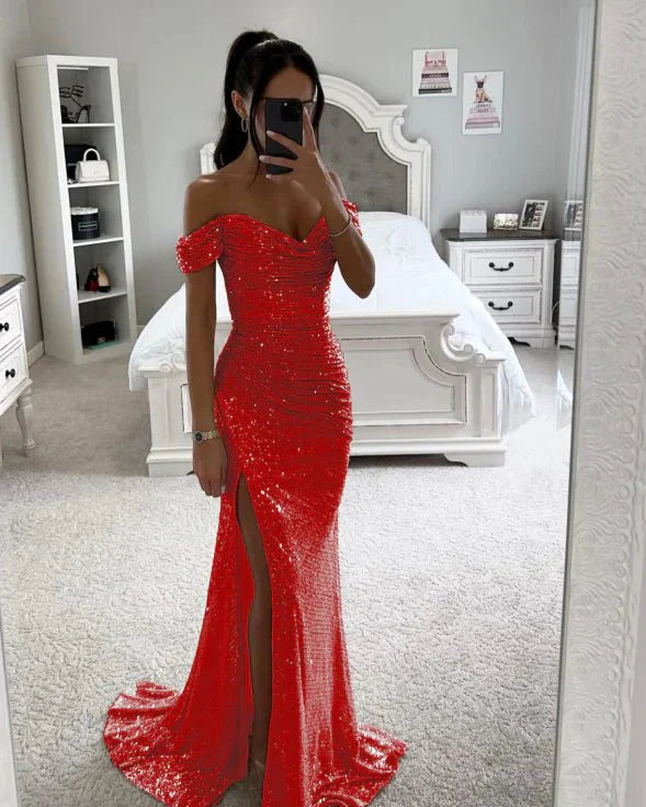 Robe de soirée maxi femme robe élégante ornée de strass