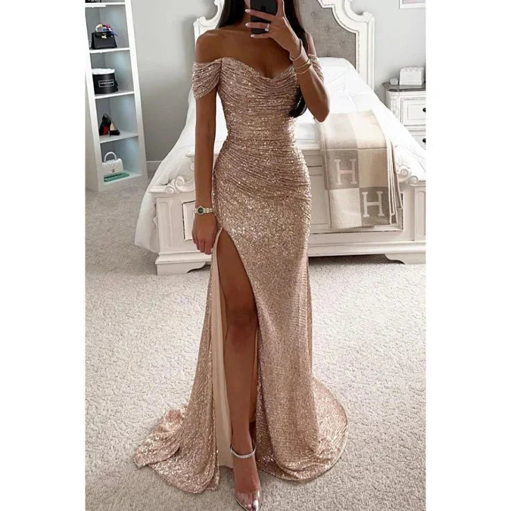 Robe de soirée maxi femme robe élégante ornée de strass