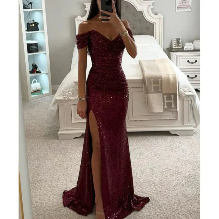 Robe de soirée maxi femme robe élégante ornée de strass