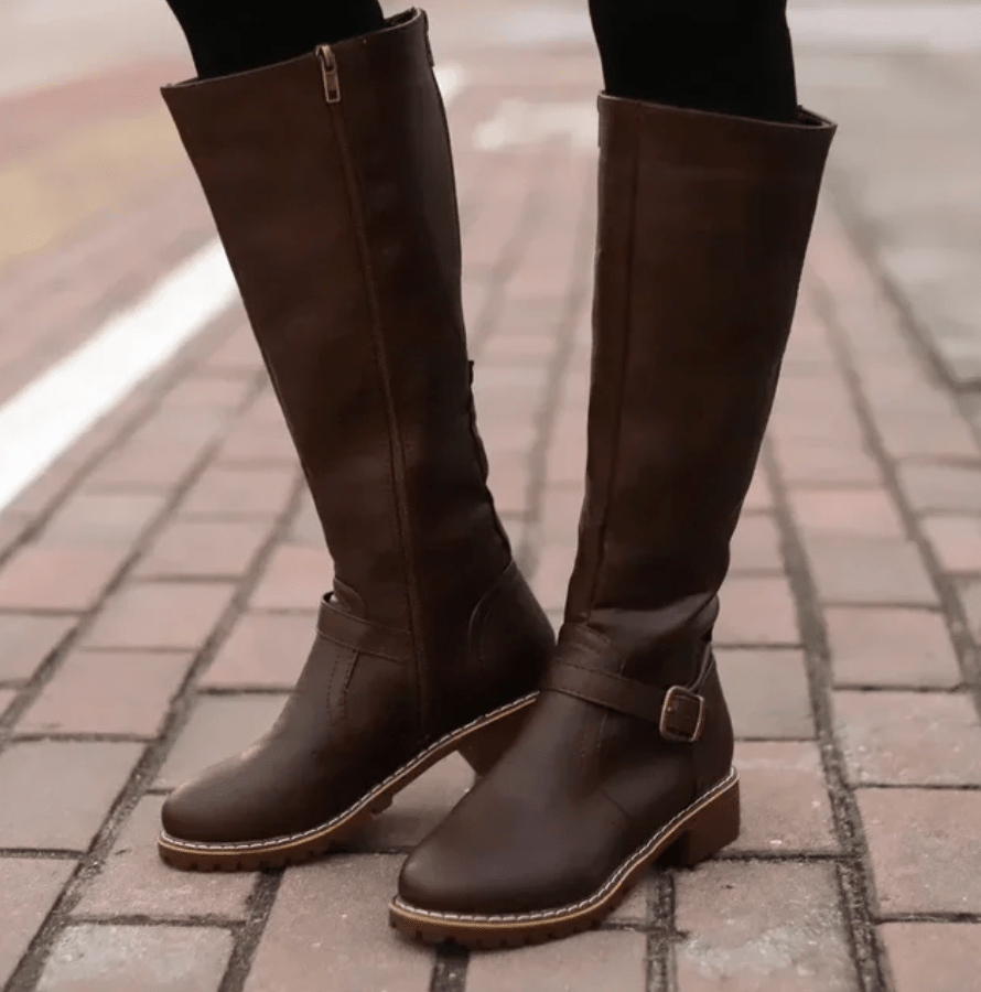 Damen kniehohe Stiefel, hoher Schaft, Reißverschluss