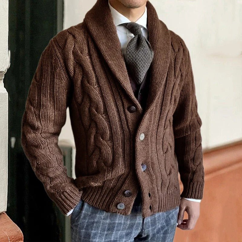 Cardigan lavorato a maglia uomo, chiusura con bottoni, maglione caldo