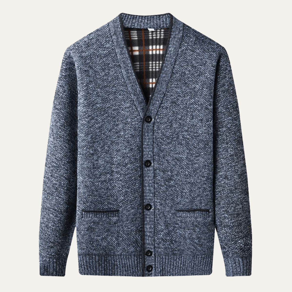Herren-Cardigan — V-Ausschnitt Knopfverschluss Vorne Reguläre Passform Strickdesign