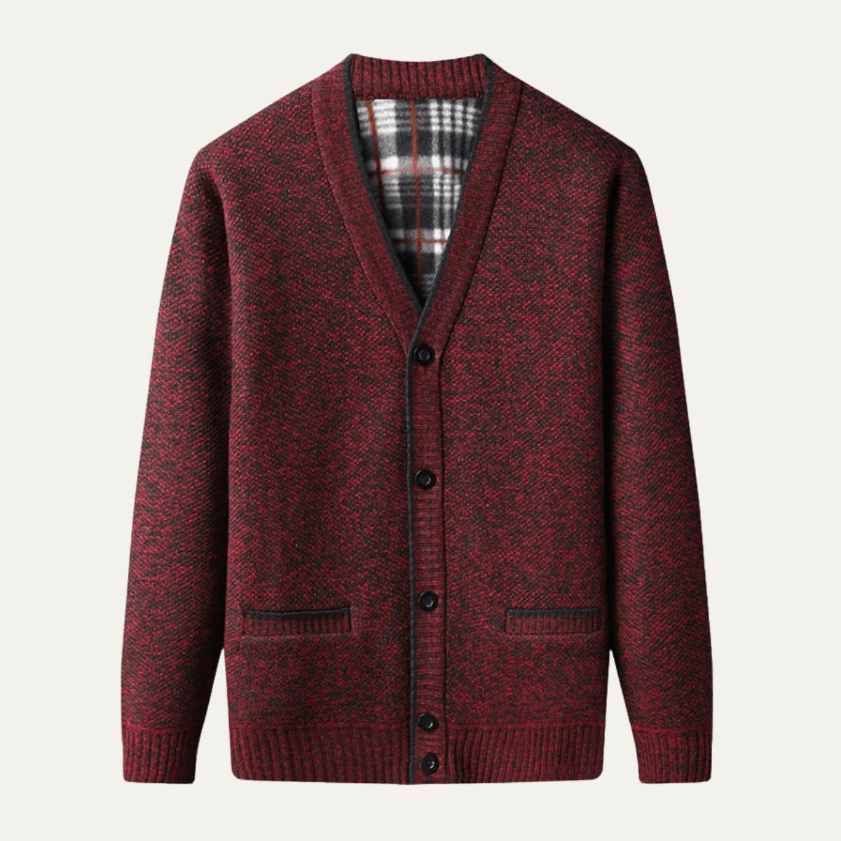 Herren-Cardigan — V-Ausschnitt Knopfverschluss Vorne Reguläre Passform Strickdesign