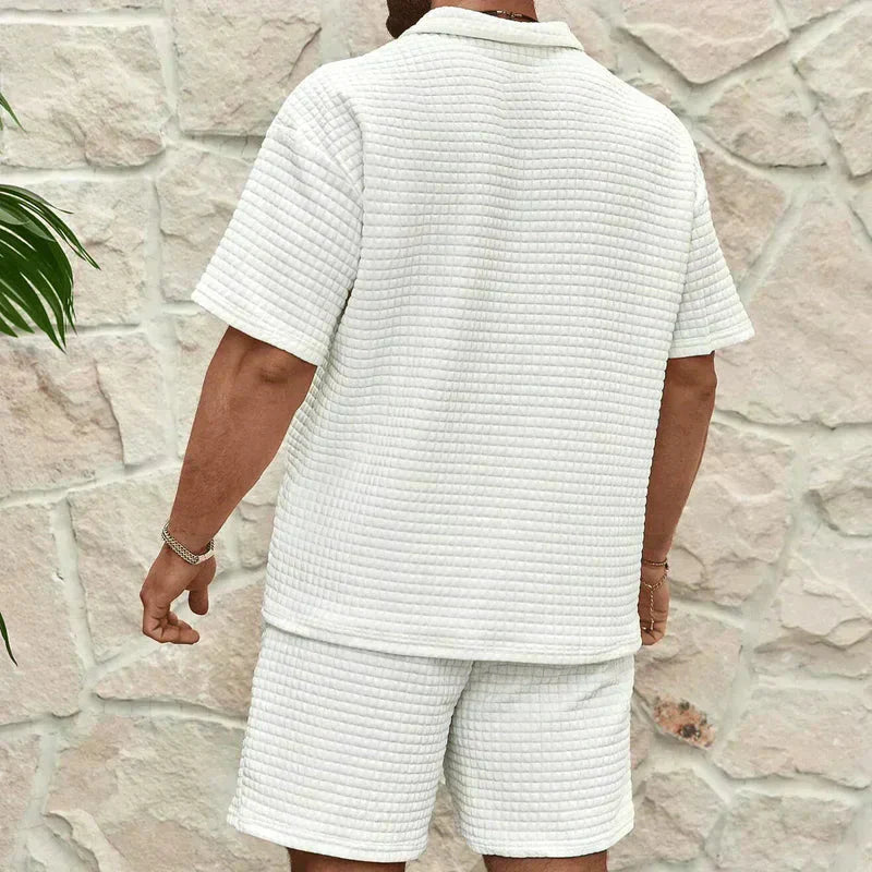 Men's Co-Ord Set — Zip Polo Drawstring Relaxed Fit Shorts