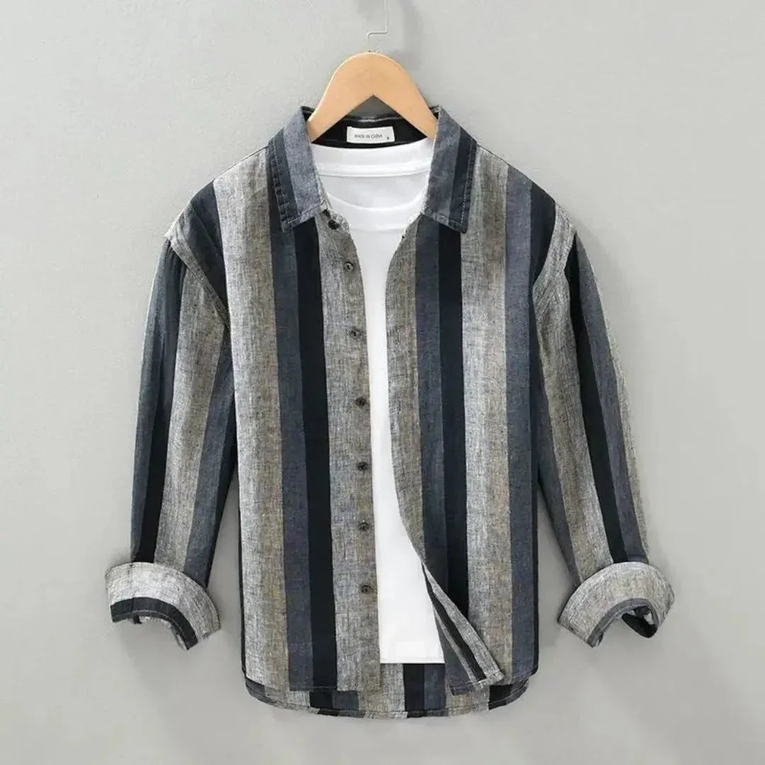 Camicia da uomo in lino — Vestibilità rilassata, maniche lunghe, chiusura con bottoni