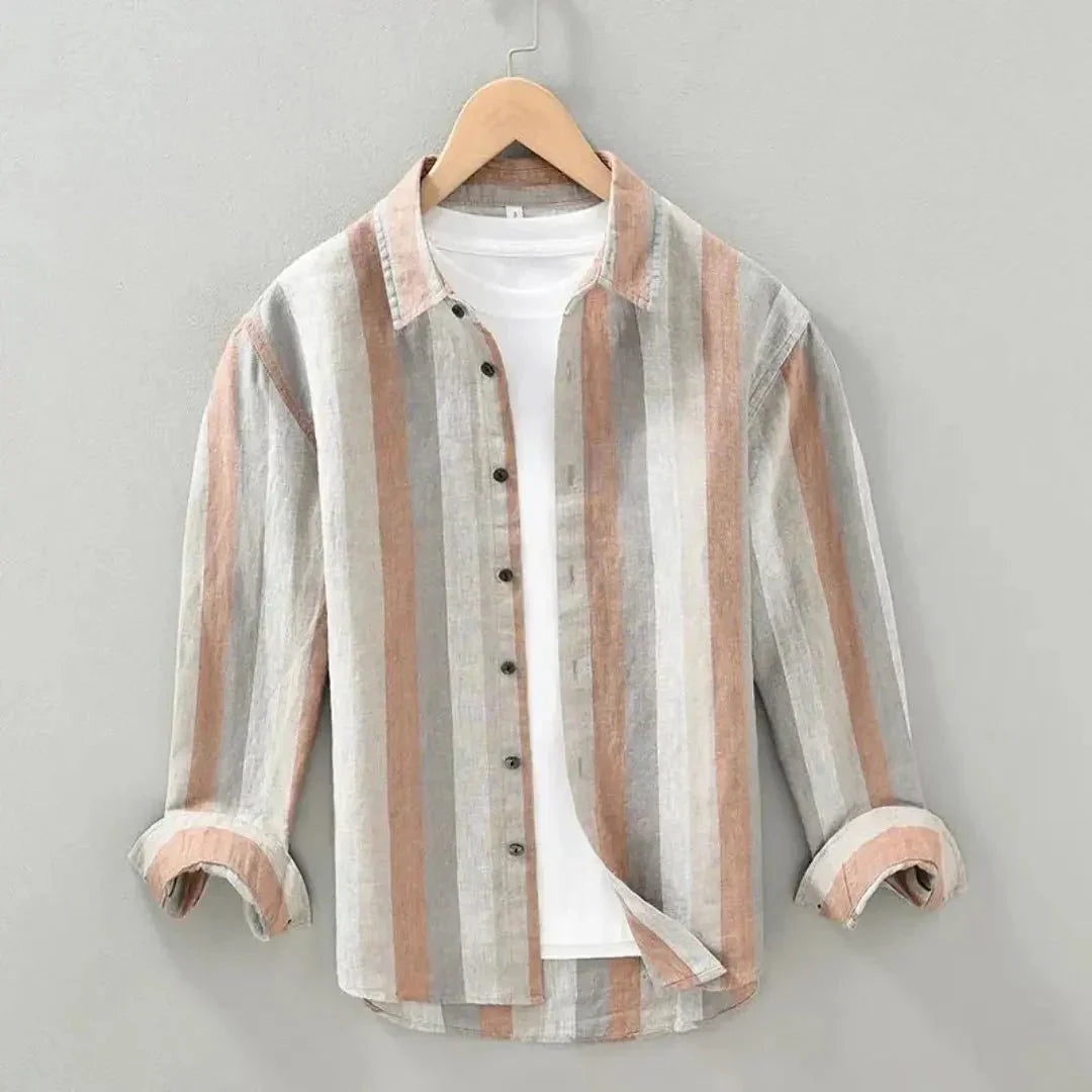 Camicia da uomo in lino — Vestibilità rilassata, maniche lunghe, chiusura con bottoni