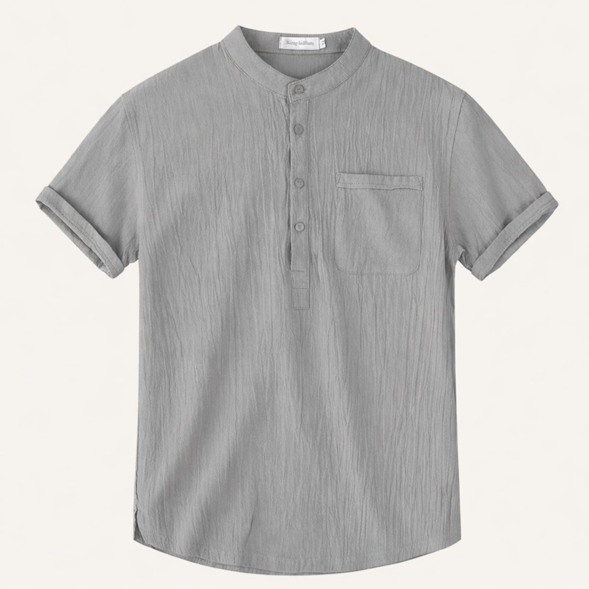 Camisa de lino para hombre manga corta cuello henley estilo pulóver