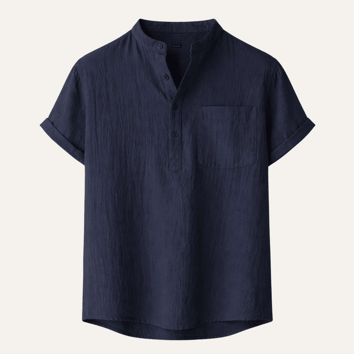 Leinenhemd Herren - Kurzarm Lockere Passform Henley-Knopfleiste