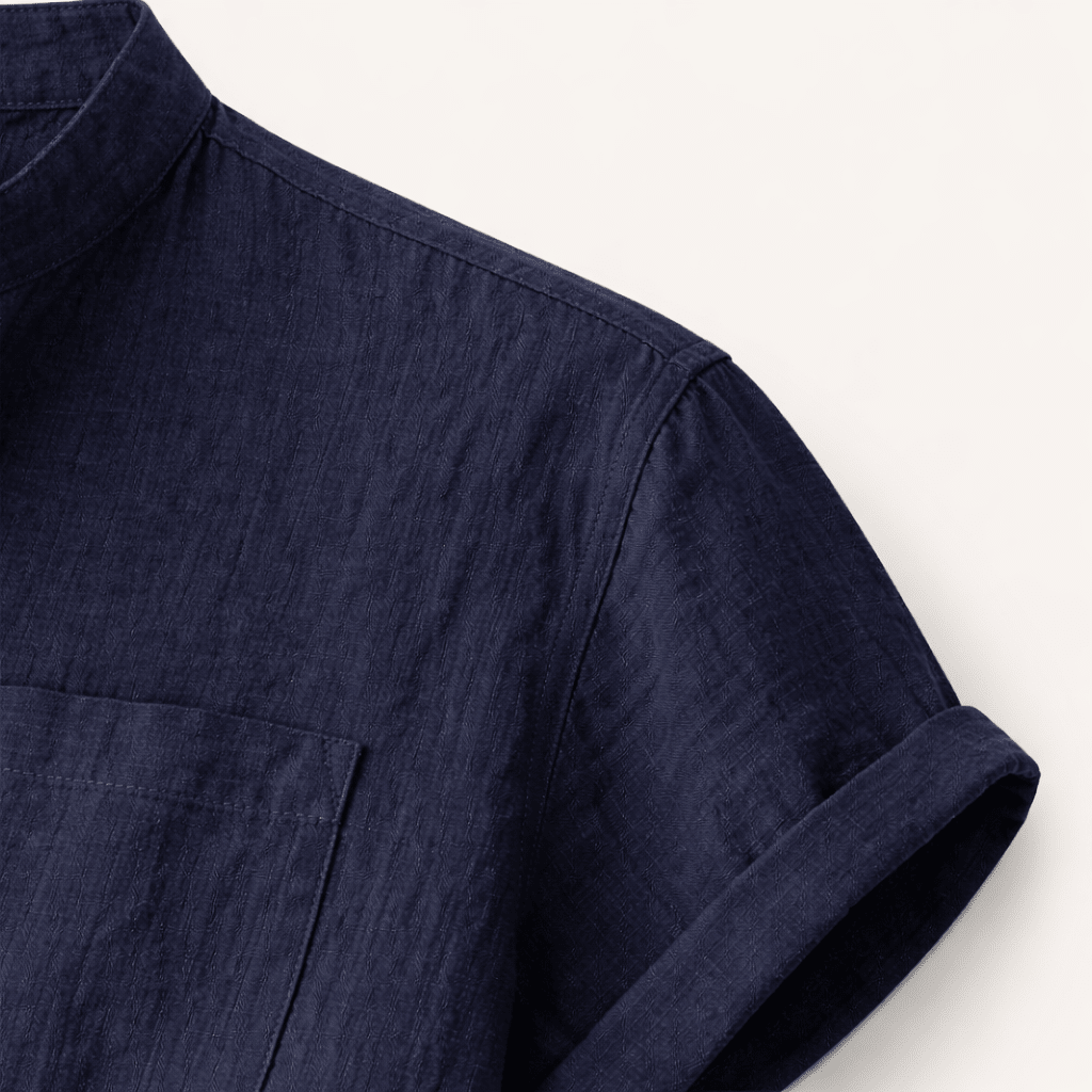 Leinenhemd Herren - Kurzarm Lockere Passform Henley-Knopfleiste