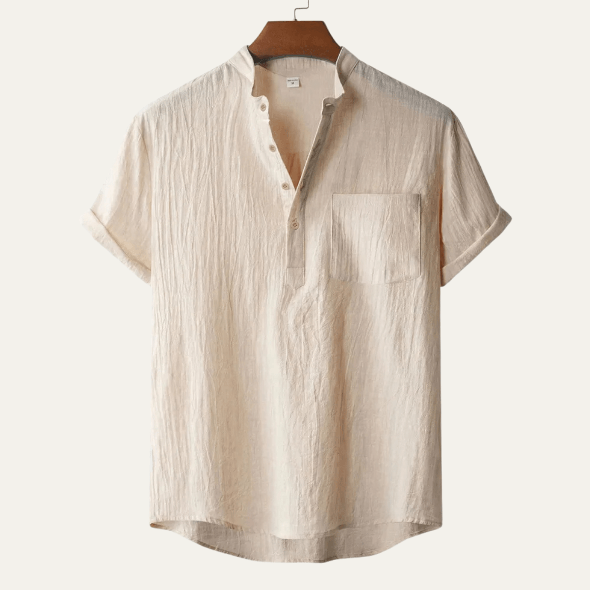 Leinenhemd Herren - Kurzarm Lockere Passform Henley-Knopfleiste