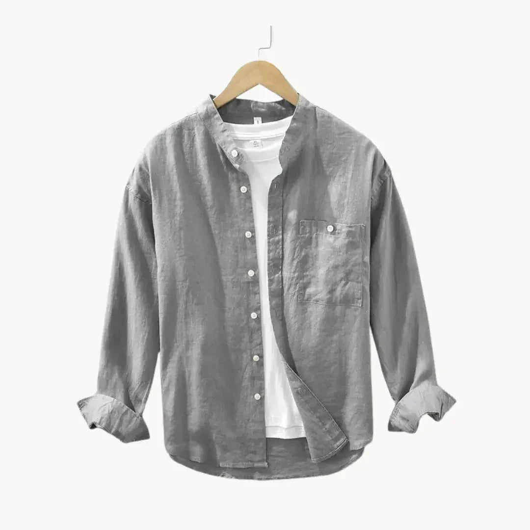 Camicia da uomo in lino — Vestibilità slim, taschino sul petto e orlo dritto