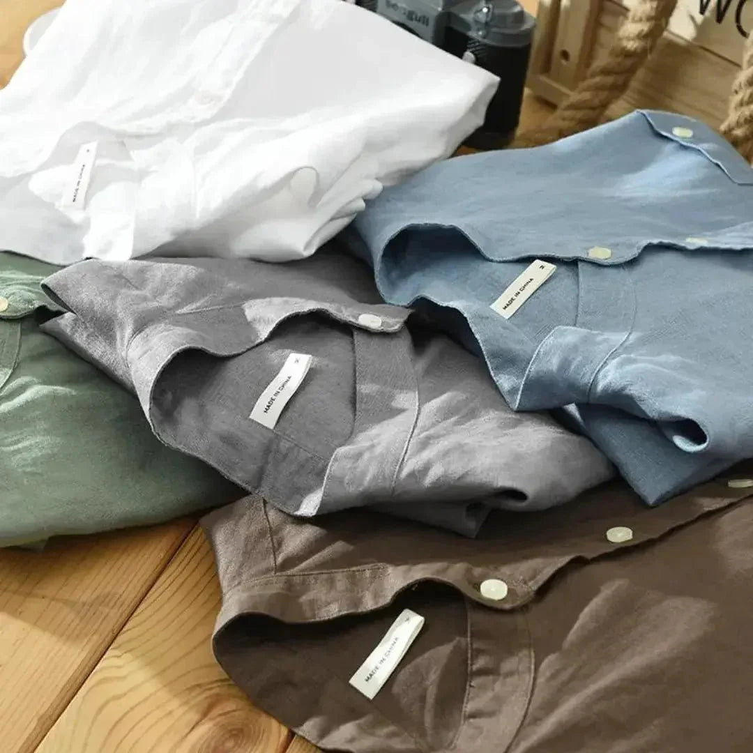 Camicia da uomo in lino — Vestibilità slim, taschino sul petto e orlo dritto