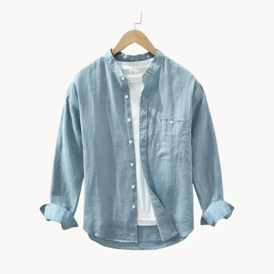 Camicia da uomo in lino — Vestibilità slim, taschino sul petto e orlo dritto