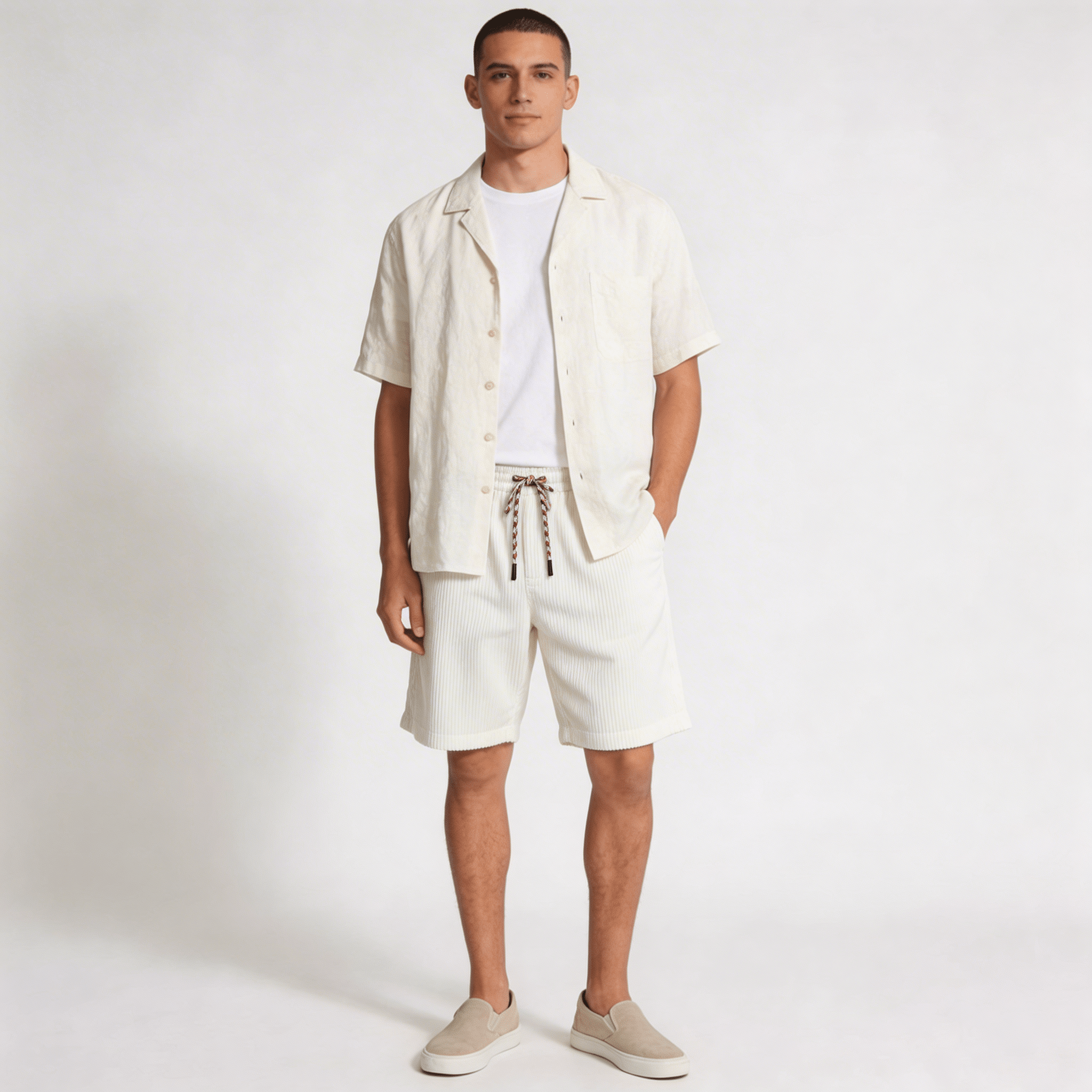 Leinen-Shorts Herren - Entspannte Passform Über dem Knie Elastischer Bund