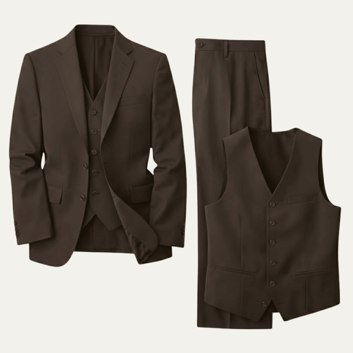 Herren Leinenanzug Set — Schmale Passform, Dreiteiler, Frontverschluss