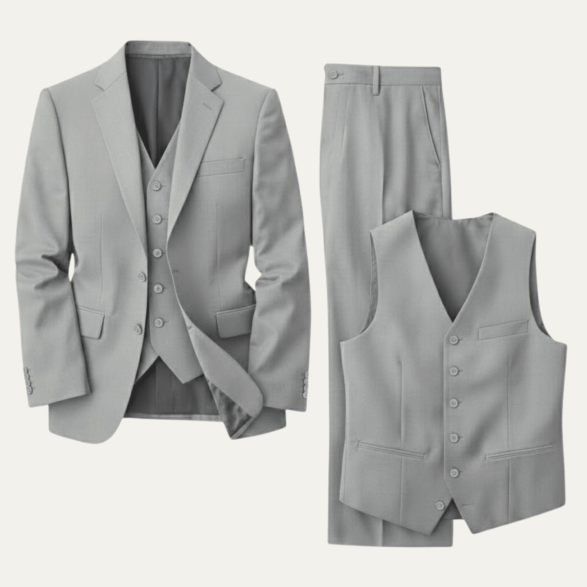 Herren Leinenanzug Set — Schmale Passform, Dreiteiler, Frontverschluss