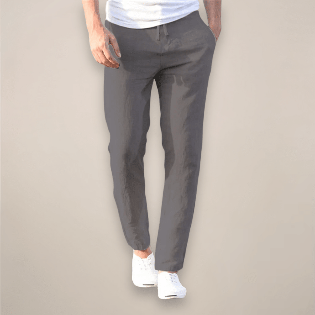 Pantalones de lino para hombre — Ajuste relajado, largo completo y cintura elástica
