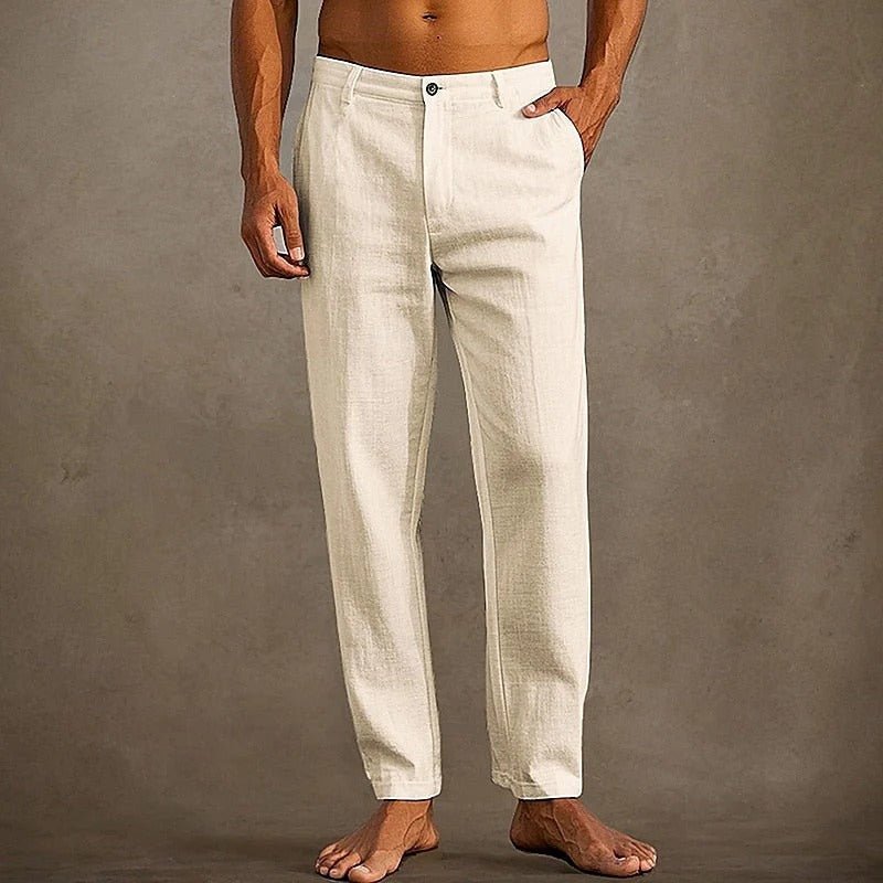 Pantaloni da uomo in lino — Vestibilità rilassata, gamba dritta, chiusura con bottoni e zip
