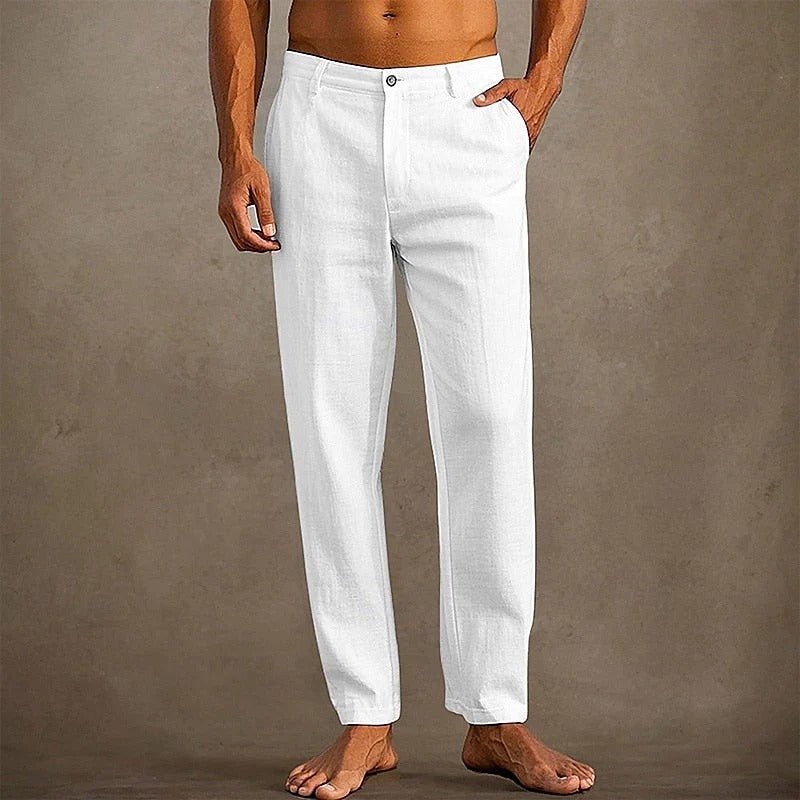 Pantaloni da uomo in lino — Vestibilità rilassata, gamba dritta, chiusura con bottoni e zip