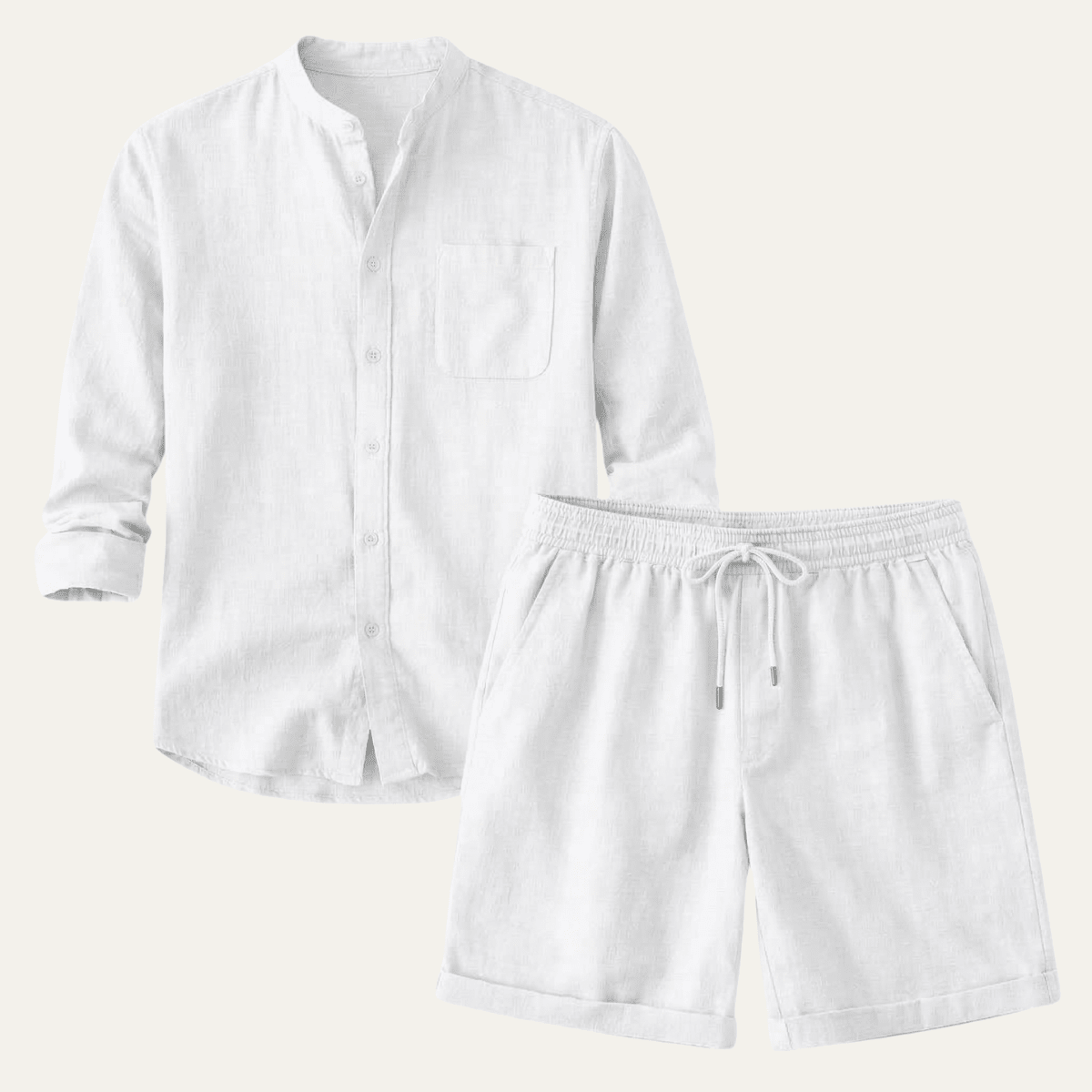 Herren Leinen Zweiteiler — Entspannte Passform, Kurzarmhemd & Shorts