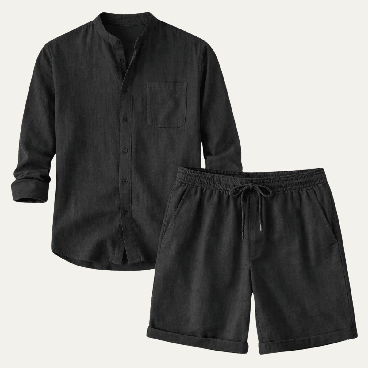 Herren Leinen Zweiteiler — Entspannte Passform, Kurzarmhemd & Shorts