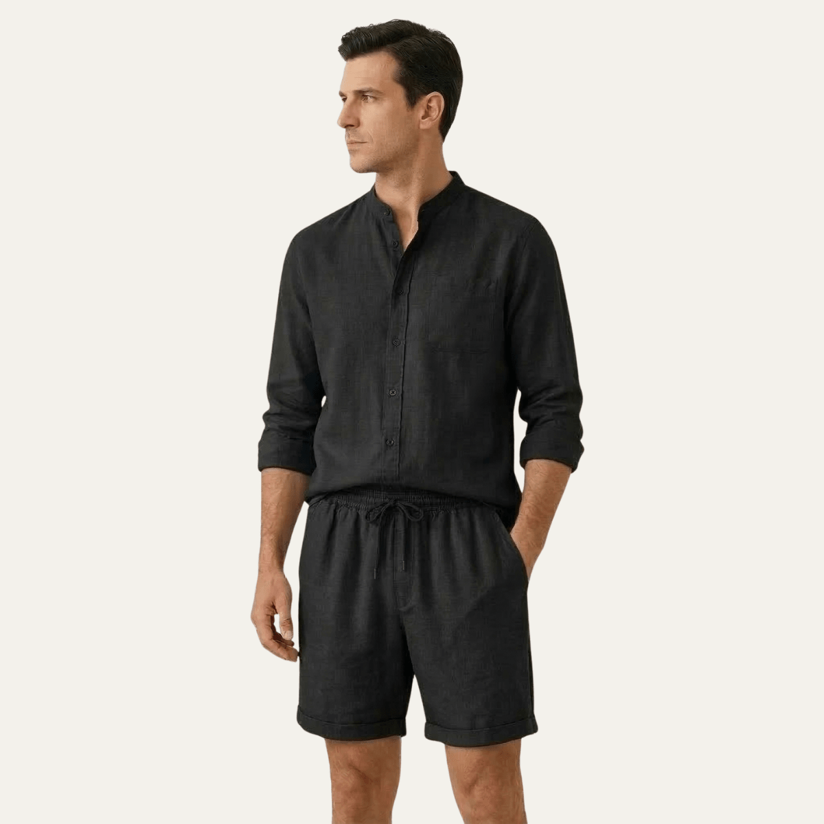 Herren Leinen Zweiteiler — Entspannte Passform, Kurzarmhemd & Shorts