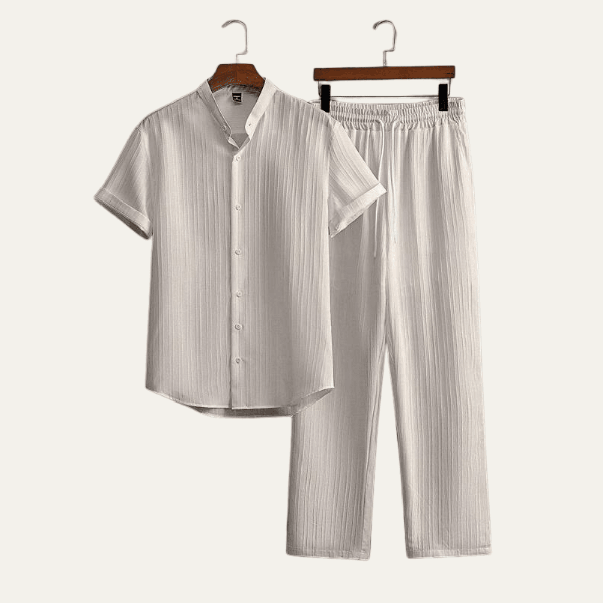 Completo da uomo in lino — Top a maniche corte e pantaloni con coulisse