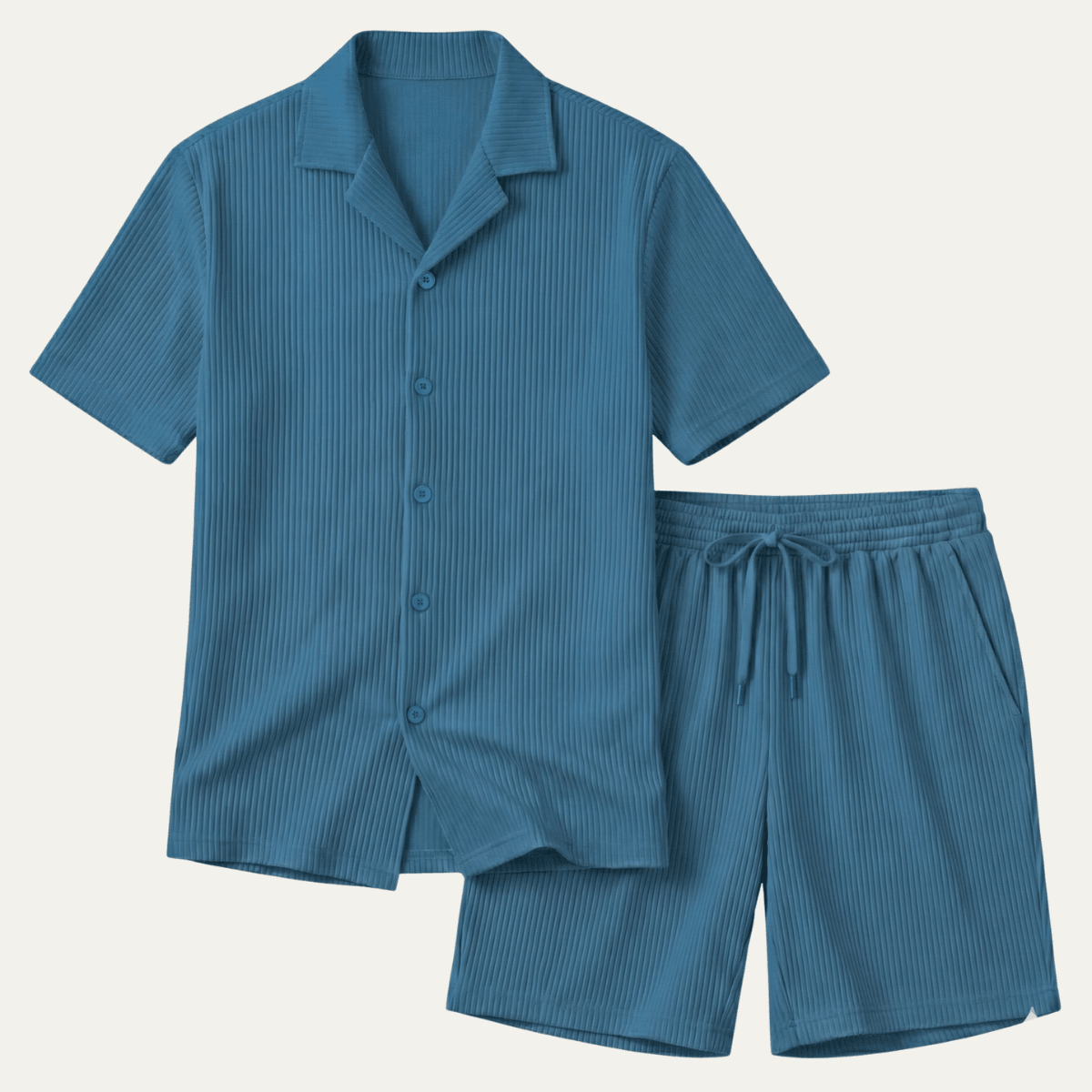 Completo lounge uomo — Maglia a maniche corte a coste e pantaloncini con coulisse