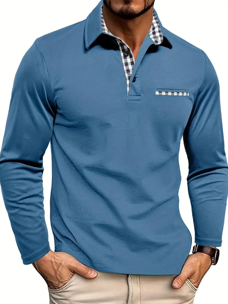 Polo da uomo — Vestibilità regolare, maniche lunghe, patta con bottoni
