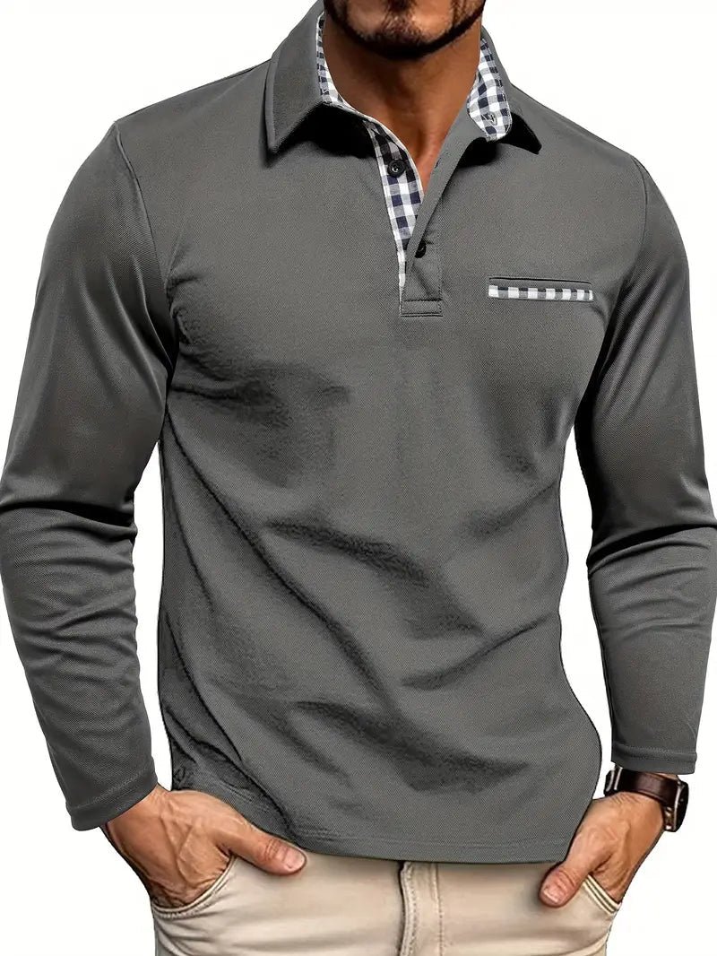 Polo da uomo — Vestibilità regolare, maniche lunghe, patta con bottoni