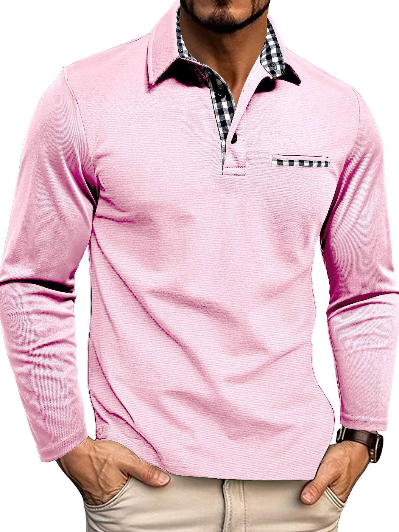 Polo da uomo — Vestibilità regolare, maniche lunghe, patta con bottoni