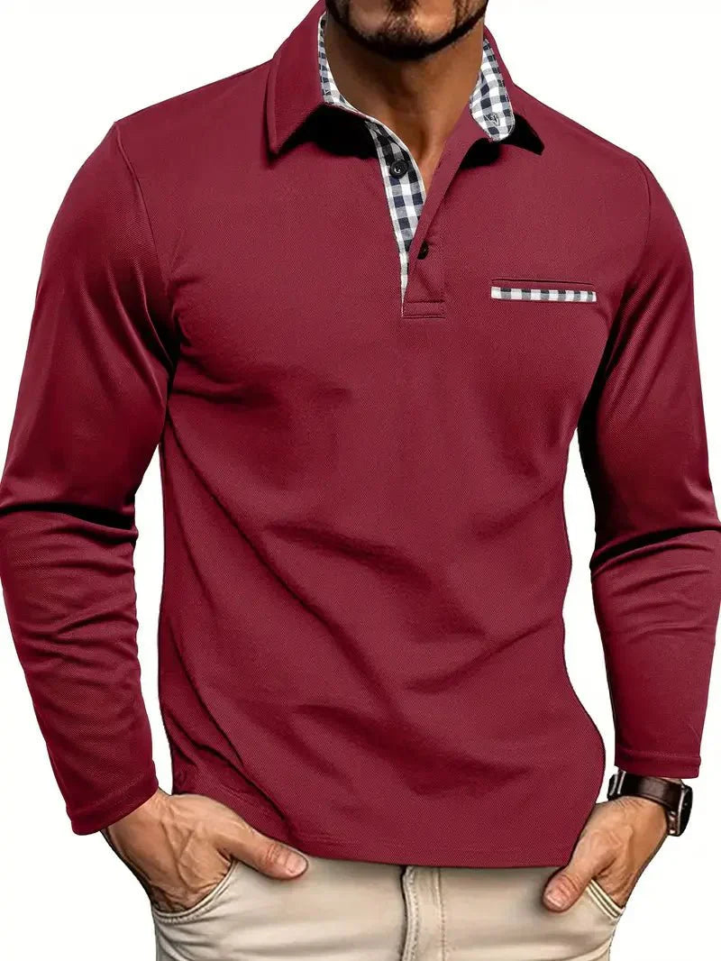 Polo da uomo — Vestibilità regolare, maniche lunghe, patta con bottoni