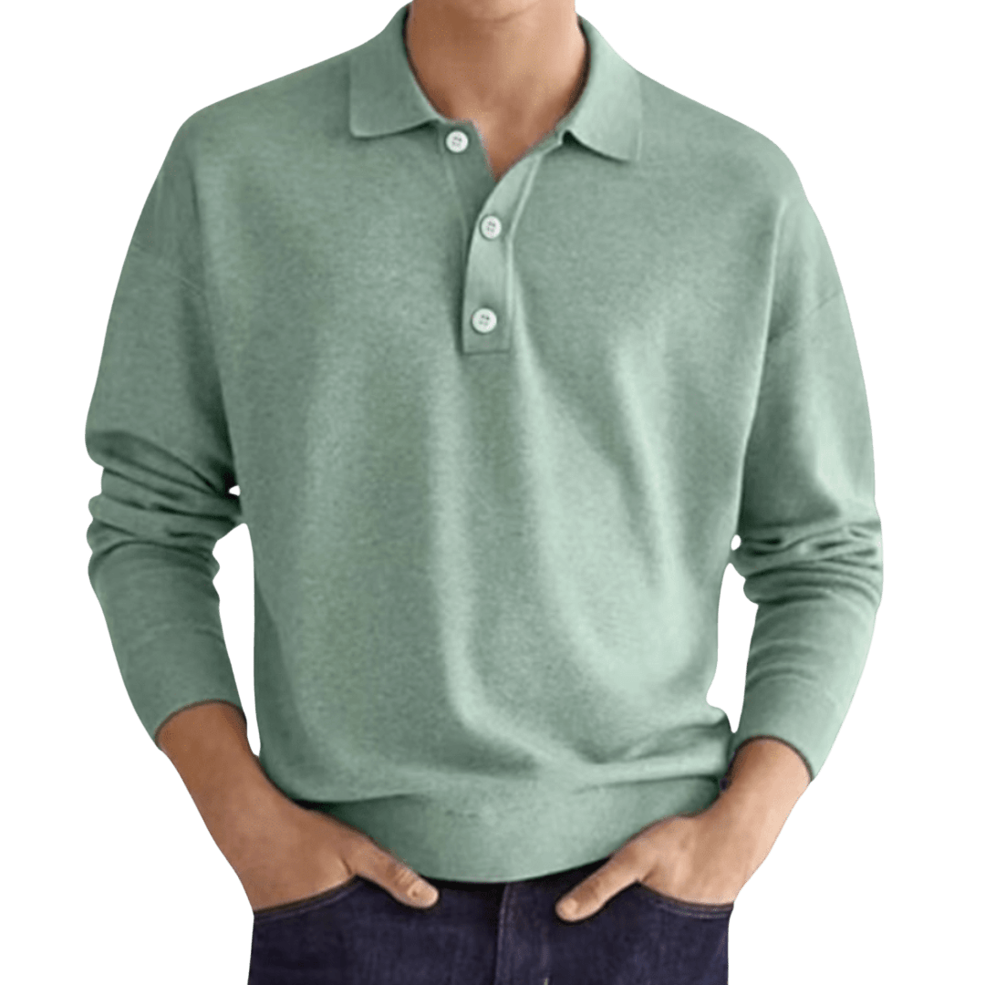 Polo da uomo — Vestibilità regolare, maniche lunghe, classica chiusura con bottoni
