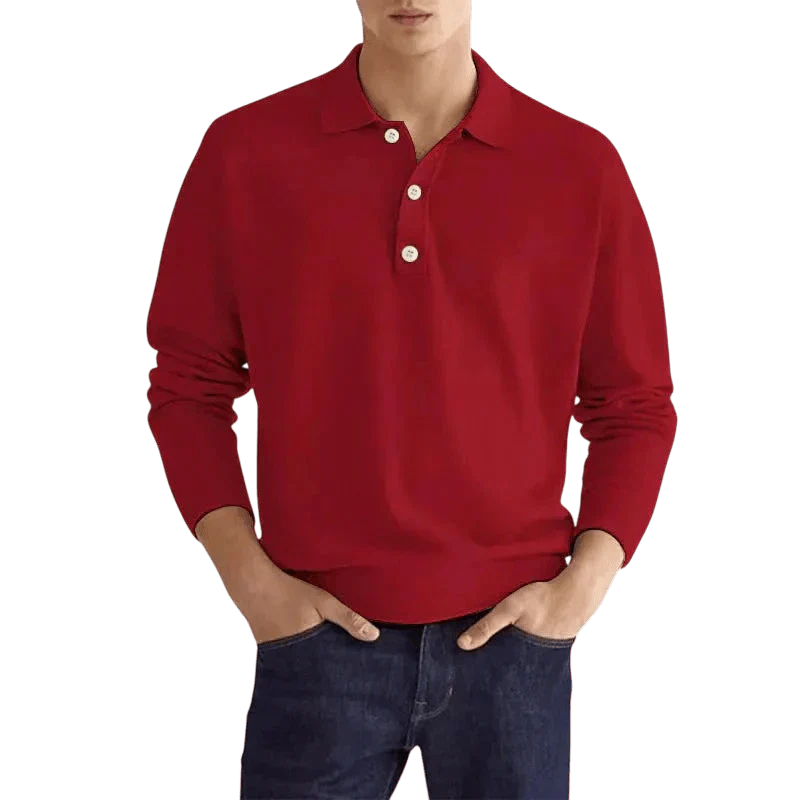 Polo da uomo — Vestibilità regolare, maniche lunghe, classica chiusura con bottoni