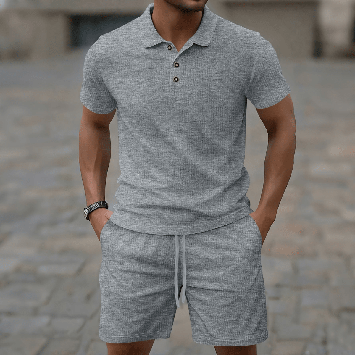Herren-Polo- & Shorts-Set — Kurzärmelig, Kordelzug, zweiteilig