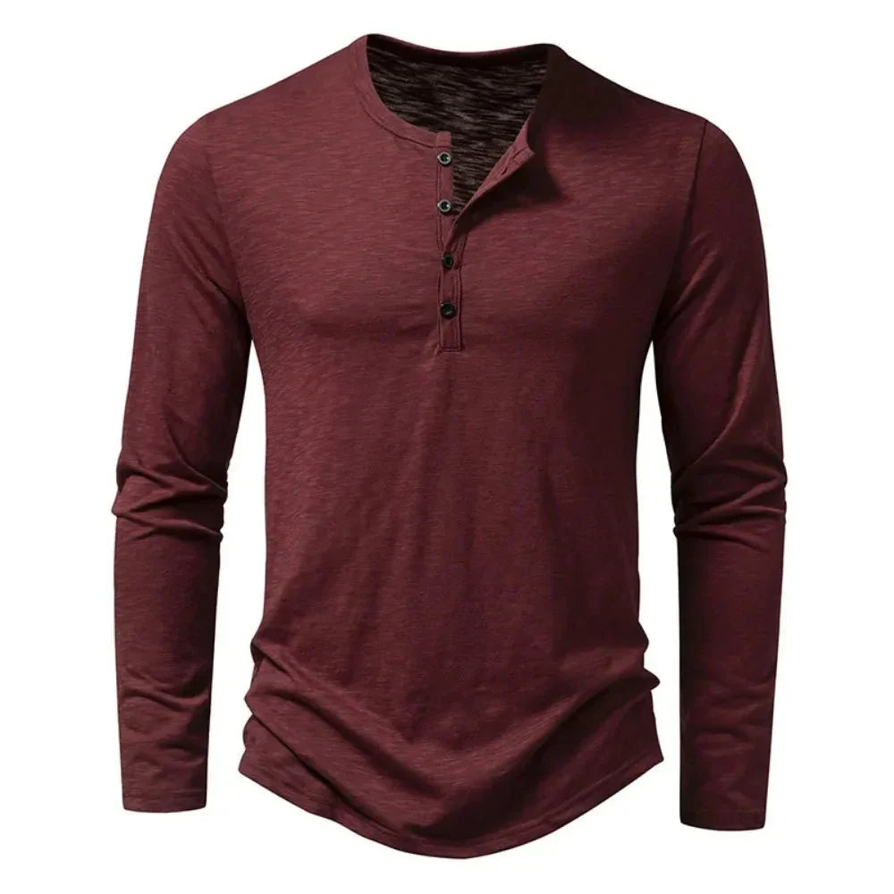Camicia da uomo — Maniche lunghe, collo tondo, patta con bottoni