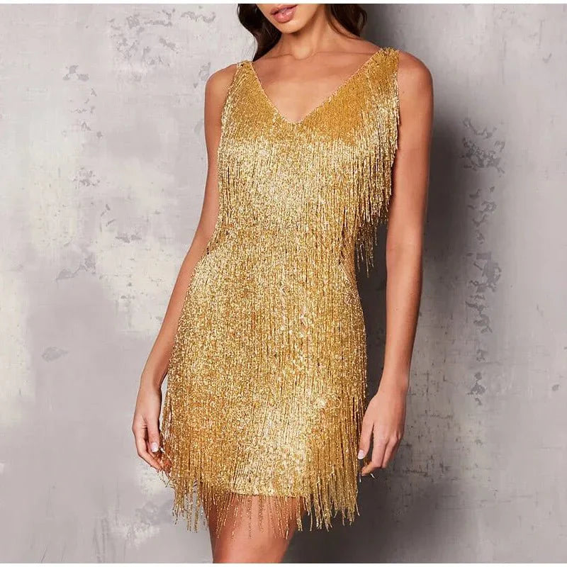 Abito mini da donna superficie con paillettes dettaglio piume design