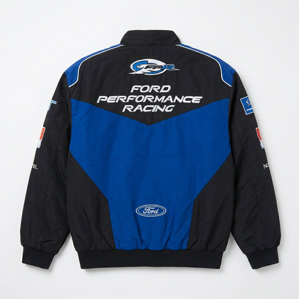 Ford Performance Racing bestickte Rennjacke Schwarz/Blau | Reißverschluss vorne Motorsport Team Oberbekleidung